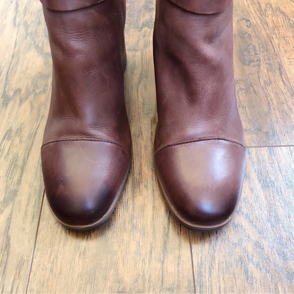 Korks • Decola Bootie brown block heel ankle boot moto leather cap toe - Picture 4 of 11